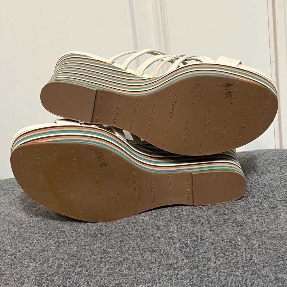 Vintage Via Spiga leather multicolored Stripe  Stacked Platform wedge sandal 9.5 - Picture 7 of 8